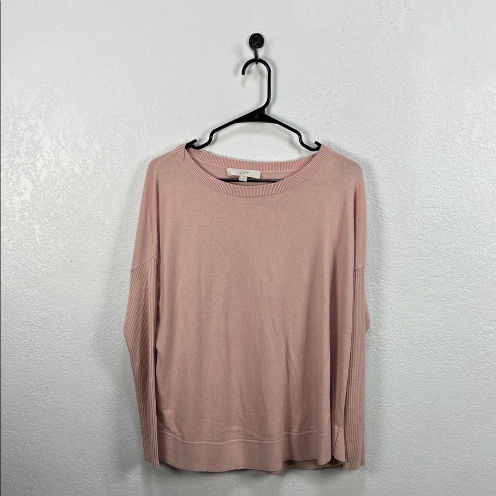 LOFT Women's Blush Knit Pullover Sweater Long Sleeve Sz M Comfy Chic Crew Neck